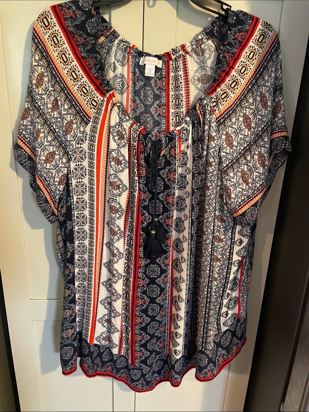 Westport Navy, White & Red Boho Print Tunic